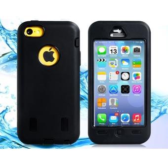 3-in-1 Silicone and TPU Rubber Detachable Case with Transparent Front Cover for iPhone 5C Black  