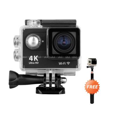 Action Cam H9 Hitam WIFI Action Camera Like Xiaomi Yi or GoPro [4K/Full HD/LCD 2 Inch] + Monopod