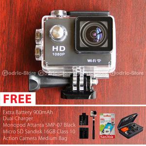 Action Cam LCD WIFI 12MP 1080p Combo Extreme Like Xiaomi Yi / GoPro