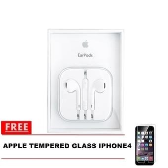 Apple Handsfree Iphone Series With Mic & Volume - Putih + Gratis Apple Tempered Glass Iphone 4  
