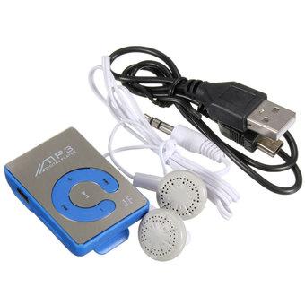 Audew Clip USB Mirror MP3 Music Player Support 1-32GB Micro SD TF&Earphone Blue(INTL)  