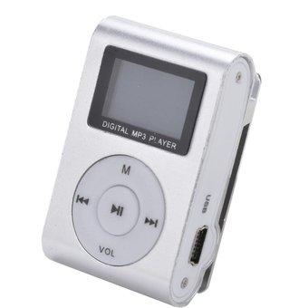 Audio MP3 Player TF card with Small Clip Silver and LCD Screen - Silver  