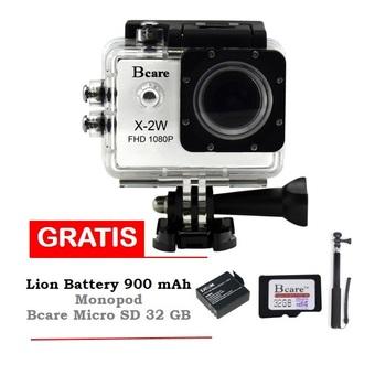 Bcare Action Camera B-Cam X-2 Wifi - 12 MP Full HD 1080P - Putih + Gratis SD Card 32 GB + Monopod + Battery 900 mAh  