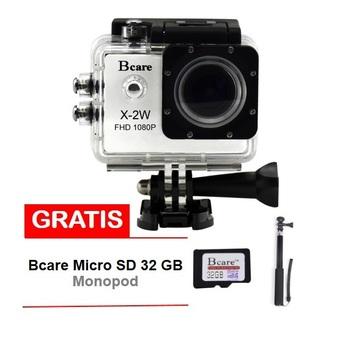 Bcare Action Camera B-Cam X-2 Wifi - 12 MP Full HD 1080P - Putih + Gratis SD Card 32 GB + Monopod  