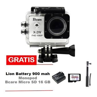 Bcare Action Camera B-Cam X-2 Wifi - 12 MP Full HD 1080P - Putih + Gratis SD Card 16 GB Class 10 + Monopod + Li-ion Battery 900 mAh  