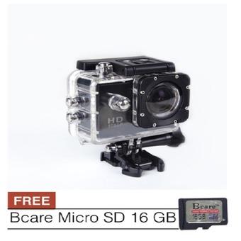Bcare Action Camera B-Cam X-2 Wifi - 12 Mp full HD 1080P - waterproof 30 m - 2 inch - Hitam + Gratis Sd Card 16gb  