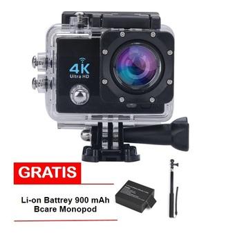 Bcare Action Camera - B-Cam X-3 WiFi - 16MP - Full HD 4K - Sony Sensor - Waterproof 30m 2 inch - Hitam + Gratis Li-ion Battery 900 mAh + Monopod  