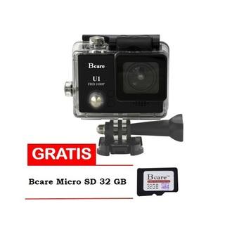 Bcare Action Camera U-1 12 MP FHD 1080P - Hitam + Gratis MicroSD 32 GB Class 10  