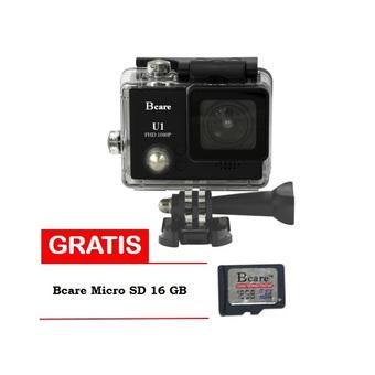 Bcare Action Camera U-1 12 MP FHD 1080P - Hitam + Gratis MicroSD 16 GB Class 10  