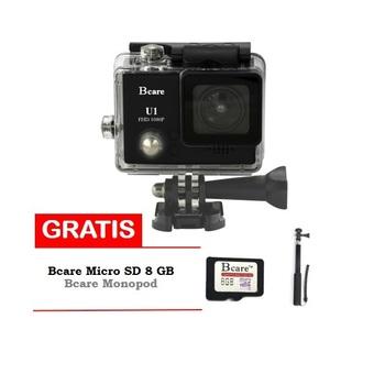 Bcare Action Camera U-1 12 MP FHD 1080P - Hitam + Gratis MicroSD 8 GB + Monopod  