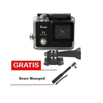 Bcare Action Camera U-1 12 MP FHD 1080P - Hitam + Gratis Monopod  