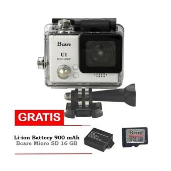 Bcare Action Camera U-1 12 MP FHD 1080P - Silver + Gratis MicroSD 8 GB + Battery 900 mAh  