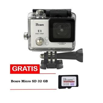 Bcare Action Camera U-1 12 MP FHD 1080P - Silver + Gratis MicroSD 32 GB Class 10  