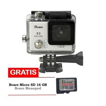 Bcare Action Camera U-1 12 MP FHD 1080P - Silver + Gratis MicroSD 16 GB Class 10  