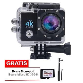 Bcare Action Camera -X-3 WiFi - 16MP - Full HD 4K - Sony Sensor - Waterproof 30m 2 inch - Hitam + Gratis Bcare SD Card 32 GB Class 10 + Monopod  