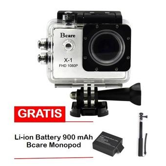 Bcare B-Cam X-1 Action Camera - 12 MP - Putih + Gratis Battery 900 mAh + Monopod  