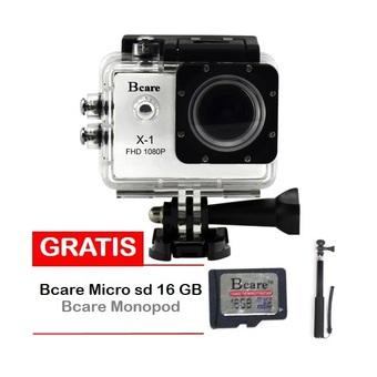 Bcare B-Cam X-1 Action Camera - 12 MP - Putih + Gratis Micro SD 16 GB Class 10 + Monopod  