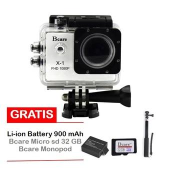 Bcare B-Cam X-1 Action Camera - 12 MP - Putih + Gratis Micro SD 32 GB + Battery 900 mAh + Monopod  