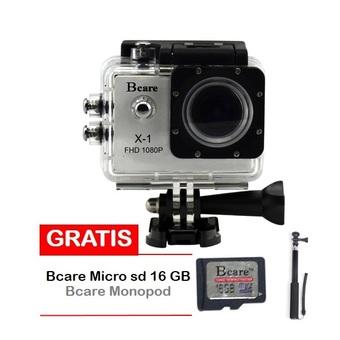 Bcare B-Cam X-1 Action Camera - 12 MP - Silver + Gratis Micro SD 16 GB + Monopod  