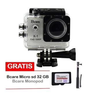 Bcare B-Cam X-1 Action Camera - 12 MP - Silver + Gratis Micro SD 32 GB + Monopod  