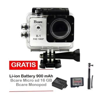 Bcare X-1 Action Camera - 12 MP - Putih + Gratis Micro SD 16 GB Class 10 + Monopod + Battery 900 mAh  