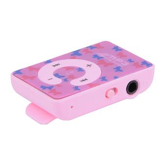 Bluelans Mini Clip MP3 Player SD Card Supported 3.5mm + Earphone + USB Cable Pink  