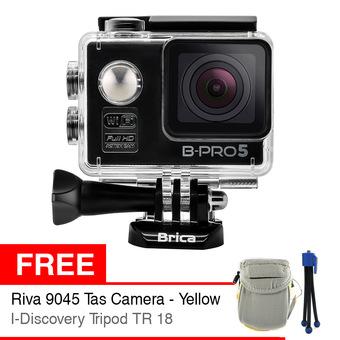 Brica Action Cam B Pro 5 Alpha - Hitam + Free Tripod TR-18 + Riva Soft Camera Case 9045  