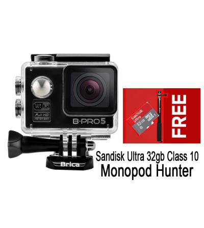 Brica Action Camera B-Pro 5 Alpha Edition - Hitam+Free Sandisk Micro SD Ultra 32GB+Monopod Hunter B-Bpro Black