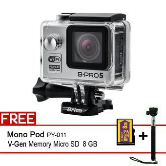 Brica Action Camera B-Pro 5 Alpha Edition - Silver + Gratis Memory Micro SD 8 GB VGEN Class 6 + Monopod PY 011 B-Bpro  
