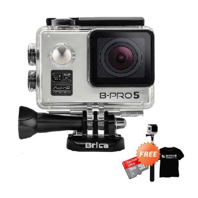 Brica Alpha Edition Silver Action Cam + Sandisk 16 GB + SMP 07 Tongsis + T-shirt