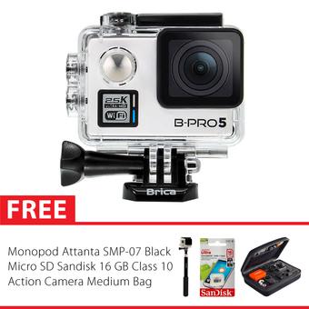 Brica B-PRO 5 Alpha Plus Combo Deluxe Action Camera - 16 MP - Putih + Gratis Tongsis Attanta SMP-07 + Micro SD Sandisk 16Gb + Action Cam Medium Size Bag  