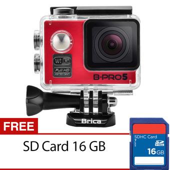 Brica B-PRO5 Alpha Edition, Action Camera WiFi - 12 MP - Merah + Gratis SD Card 16GB  