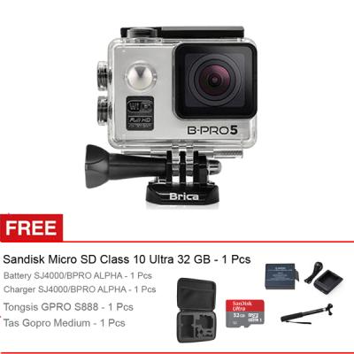 Brica B-Pro 5 Alpha Edition Action Camera + Sandisk Micro SD Ultra 32GB + Extra Battery SJ4000 + Charger Desktop + Tongsis GPRO