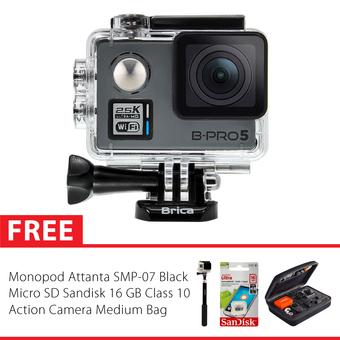 Brica B-Pro 5 Alpha Plus Combo Deluxe Action Camera - 16 MP - Abu-abu + Gratis Tongsis Attanta SMP-07+ Micro SD Sandisk 16Gb + Action Cam Medium Size Bag  