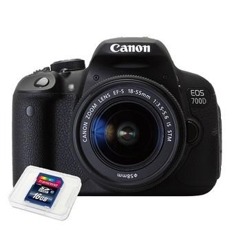 Canon EOS 700D 18MP DSLR Camera with 18-55mm IS STM Lens Kit (Black) + Transcend Ultimate Class 10 16GB SDHC Card (20MB/s)  