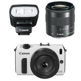 Canon EOS-M 22mm+18-55mm+90EX+Adapter for EF_White  