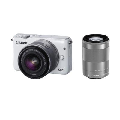 Canon EOS M10 EF-M 15-45mm & 55-200mm Kamera Mirrorless - Putih