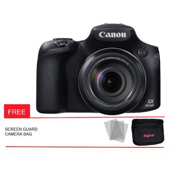 Canon PowerShot SX60 HS+ - Hitam + Gratis Screen Guard + Pouch  