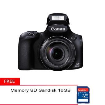 Canon Powershot SX60 - 16MP - 65x Optical Zoom - Hitam + Free Memory SD Sandisk 16GB  
