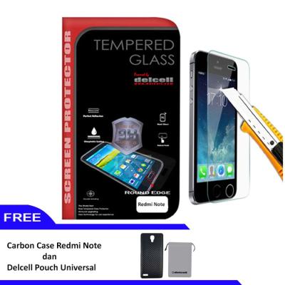 Delcell Tempered Glass Screen Protector For Redmi Note + Carbon Case Redmi 2S Free Delcell Pouch Universal