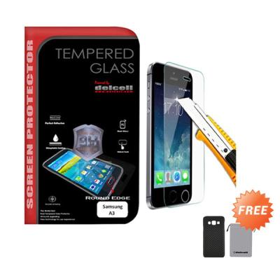 Delcell Tempered Glass Screen Protector For Samsung A3 + Carbon Case Samsung A3 Free Delcell Pouch Universal
