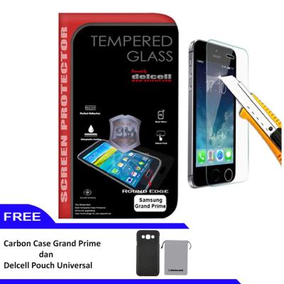 Delcell Tempered Glass Screen Protector for Samsung Grand Prime + Carbon Case Grand Prime Free Delcell Pouch Universal