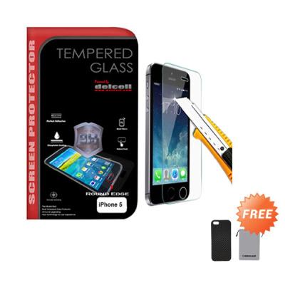 Delcell Tempered Glass Screen Protector for iPhone 5 + Carbon Case iPhone 5 + Delcell Pouch Universal
