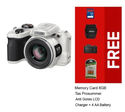 Fujifilm FinePix S8600 - 16MP - 36x Optical Zoom - Putih + Gratis Charger+Battery+Memory 8GB+Tas+Anti Gores
