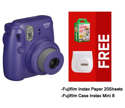 Fujifilm Instax Mini 8 Grape Kamera Instax (Instax + Paper20 + Case)