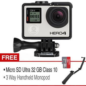 GoPro Hero 4 - 12 MP - Black Edition Combo Kit (+ 3 Way Handheld Monopod & Micro SD Ultra 32 GB Class 10)  