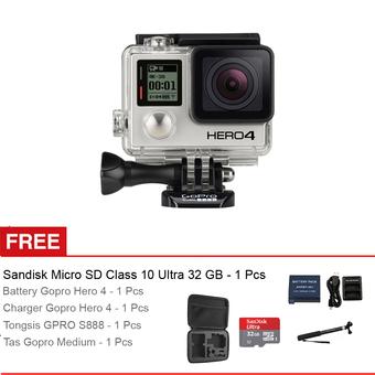 GoPro Hero 4 Silver Edition + Gratis Sandisk Micro SD - 32GB + Tongsis GPRO + Tas Gopro Medium + Ekstra Baterai & Charger Gopro  