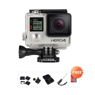 GoPro Hero4 Action Cam -Silver + Free Ultra 16 + 3rd party Medium Case + 3rd Party Pole Reach + Smatree Battery Pack + Cover