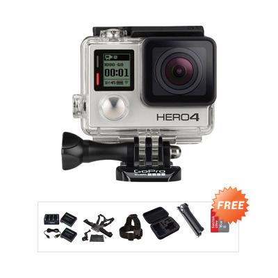 GoPro Hero4 Action Cam - Silver + Free Ultra 16 + Medium Case + 3 Way 3rd Party + 3rd Party Head Strap + 3rd Party Chest Belt +