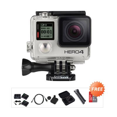 GoPro Hero4 Action Cam - Silver + Free Ultra 16 + Medium Case + 3rd Party 3 Way + Cover + 3rd Party HDMI Cable + Smatree Batter